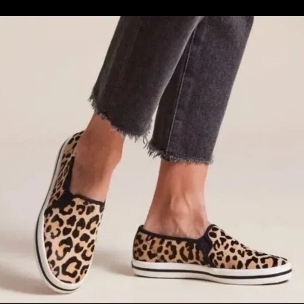 Keds x Kate Spade Double Decker Sneakers Leopard Pony Tan Slip On 7.5 - Picture 2 of 11
